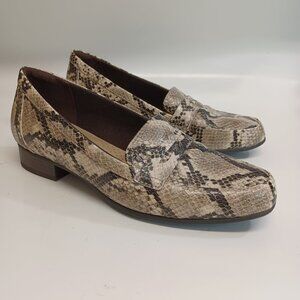 Clarks Collection‎ Loafer Flats Reptile Snake Print Penny Loafers Vegan Leather